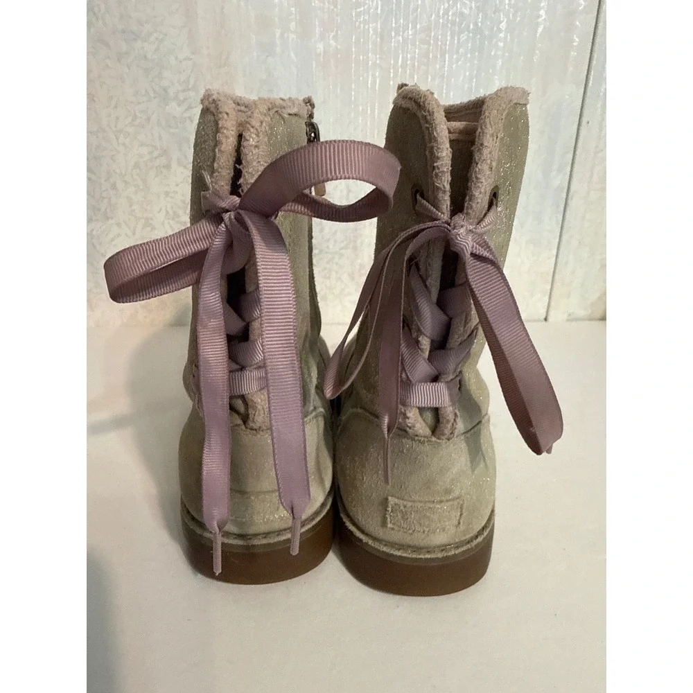 UGG Gita Metallic Grey Suede Ribbon Back Zip Boots 1019513K Kids 6 Womens 7.5-8